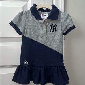 Majestic Yankees Polo Pleated Dress in Gray and Navy